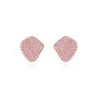 Sterling Silver Plated Gold Simple Bright Geometric Stud Earrings With Pink Cubic Zirconia Golden - One Size