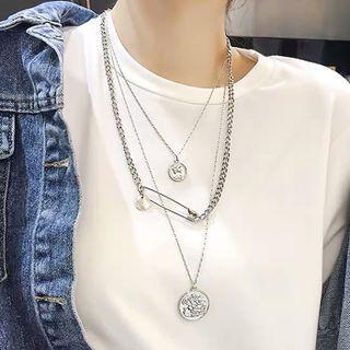 Coin Pendant Necklace / Safety Pin Necklace / Set