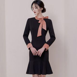 Long-sleeve Bow Accent Sheath Dress