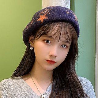 Star Print Wool Blend Beret