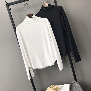 Plain Mock Turtleneck Long-sleeve Top