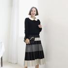 Band-waist Seam-trim Color-block Skirt