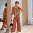 Set: Plaid Tank Top + Plaid Wide- Leg Pants + Plaid Knit Cardigan As Shown In Figure - One Size