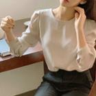 Round-neck Puff-sleeve Blouse Almond - One Size