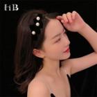 Faux Pearl Velvet Bow Headband As Shown In Figure - One Size