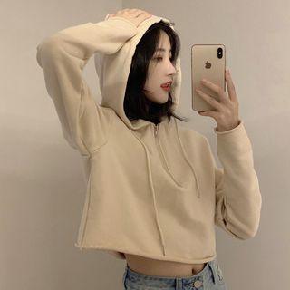 Hooded Zip Plain Sweatshirt