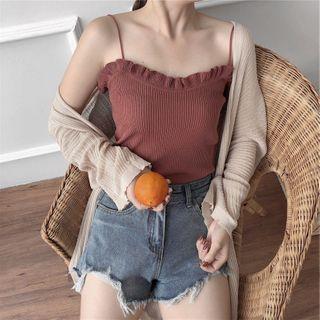 Ruffled Ribbed Knit Camisole Top