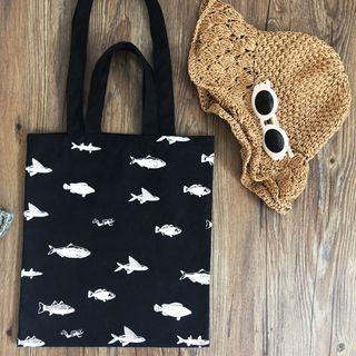 Fish Print Canvas Tote Bag