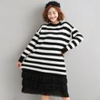 Layered Striped Sweater Dress Stripes - Black & White - One Size