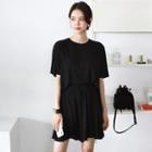 Set: Ribbed T-shirt + Band-waist Skort