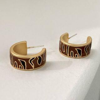 Alloy Open Hoop Earring 1 Pair - Silver Needle - Coffee & Black - One Size