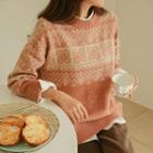 Nordic-pattern Slit-side Sweater