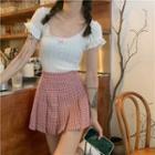 Plaid Pleated Skirt / Short-sleeve Top
