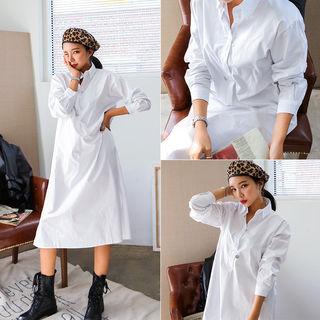 Half-placket Long Shirtdress White - One Size
