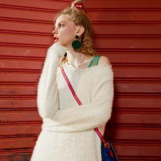 Long-sleeve Lace Neckline Knit Dress