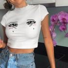 Short-sleeve Eyes Print Cropped T-shirt