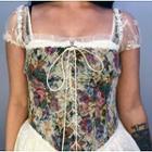 Short-sleeve Lace Panel Floral Top