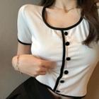 Short-sleeve Button Up T-shirt White - One Size