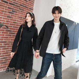 Couple Matching Shirt / Mesh Trim Midi A-line Shirtdress