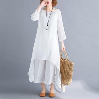 3/4-sleeve Asymmetrical Long Blouse