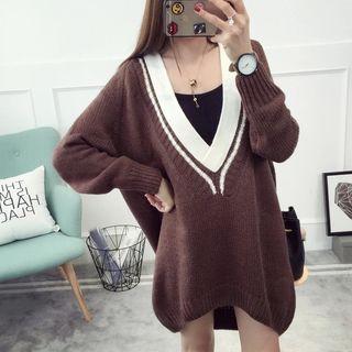 V-neck Chunky Knit Long Sweater
