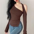 One Shoulder Long Sleeve Irregular Plain Top