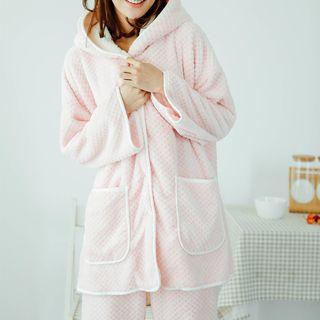 Loungewear Set: Coral Fleece Hooded Top + Pants