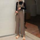 Long-sleeve Mock Neck T-shirt / Wide-leg Jumper Pants