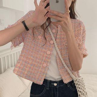 Short-sleeve Cropped Jacket Pink - One Size