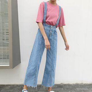 Fray Hem Suspender Cropped Jeans