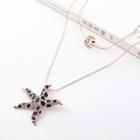 Rhinestone Starfish Pendant Necklace Gold - One Size