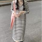 Long-sleeve Striped Midi Collared Dress
