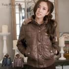 Faux-fur Leopard-trim Removable Hooded Padded Jacket