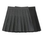 High-waist Plain A-line Pleated Short Skirt