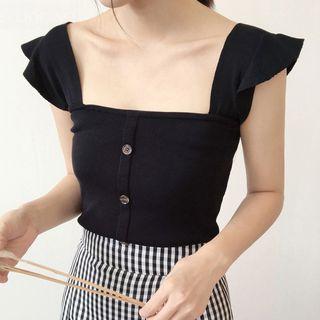 Square-neck Ruffle-hem Tank Top