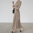 Pleated Hem Tie-waist Wrap Dress