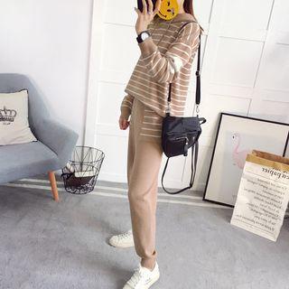 Set: Striped Hooded Sweater + Knit Pants