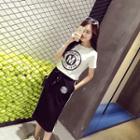 Set: Letter Short-sleeve T-shirt + Skirt