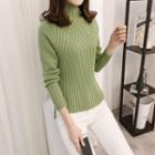 Long-sleeve Mock-neck Slit-side Sweater