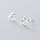 Bead Heart Ear Stud 1 Pair - Silver - One Size