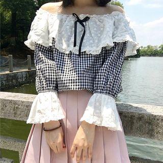 3/4-sleeve Ruffle Panel Blouse