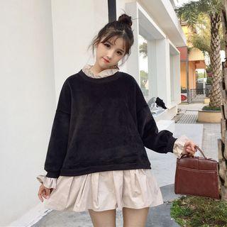 Frill Trim Mock Two-piece Long-sleeve Dress