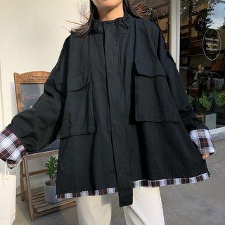 Plaid Lining Zip Cargo Jacket
