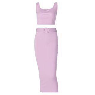 Set: Cropped Tank Top + Belted Maxi Skirt