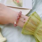 Faux Crystal Freshwater Pearl Bracelet 04 - White Freshwater Pearl - Pink - One Size