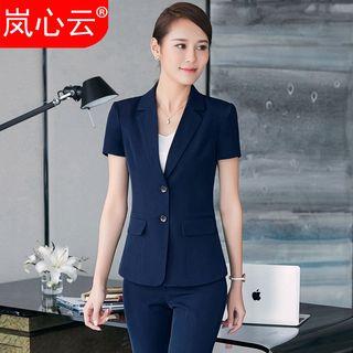Set: Buttoned Short-sleeve Blazer + Skirt/ + Pants/ + Camisole Top