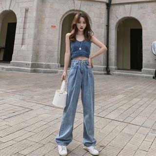 Drawstring Cropped Camisole / Wide-leg Jeans