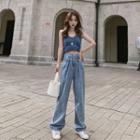 Drawstring Cropped Camisole / Wide-leg Jeans
