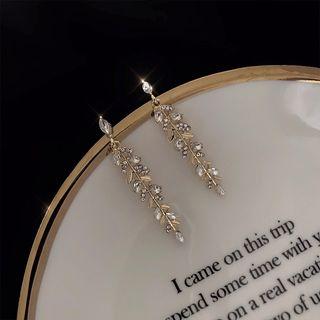 Rhinestone Leaf Dangle Earring 1 Pair - 925 Silver Earrings - Gold - One Size