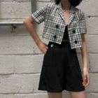 Plaid Double-breasted Short-sleeve Cropped Blouse
